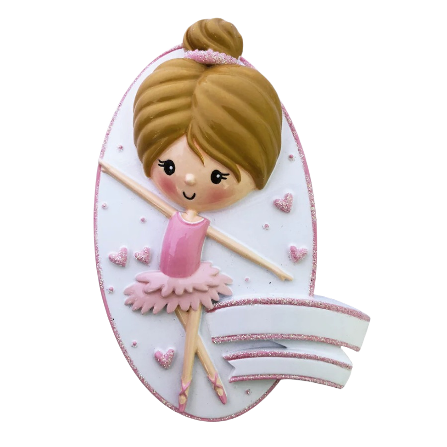 Adorable girl ballerina in pink tutu with glitter hearts Christmas ornament for tree decor under 50 collection
