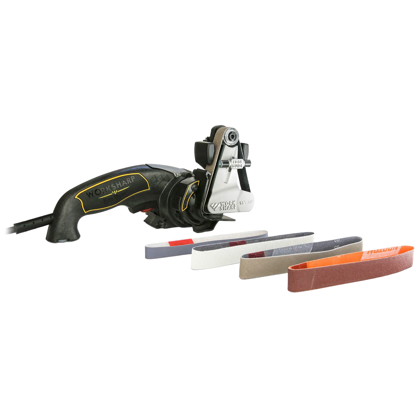 Electric Work Sharp knife and tool sharpener with four interchangeable sharpening belts for kitchen gadgets and home improvement tasks