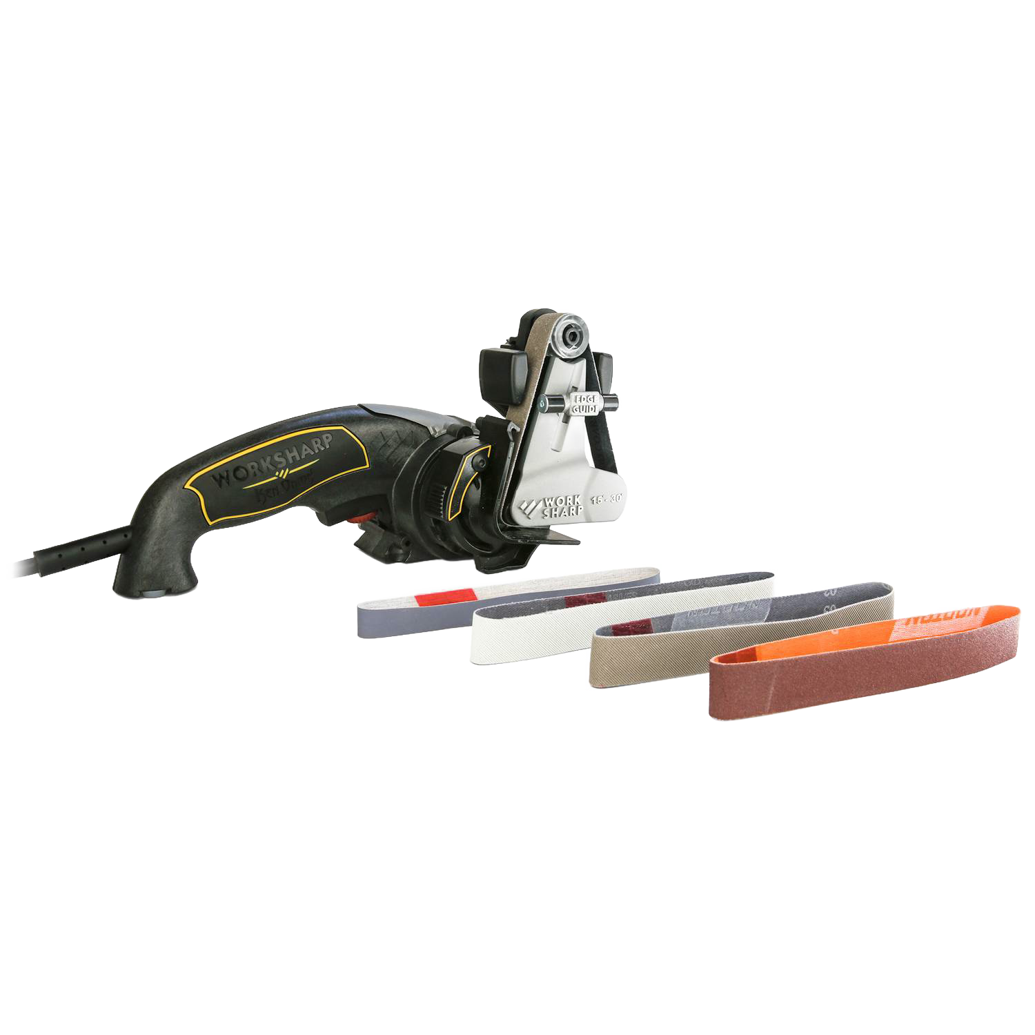 Electric Work Sharp knife and tool sharpener with four interchangeable sharpening belts for kitchen gadgets and home improvement tasks