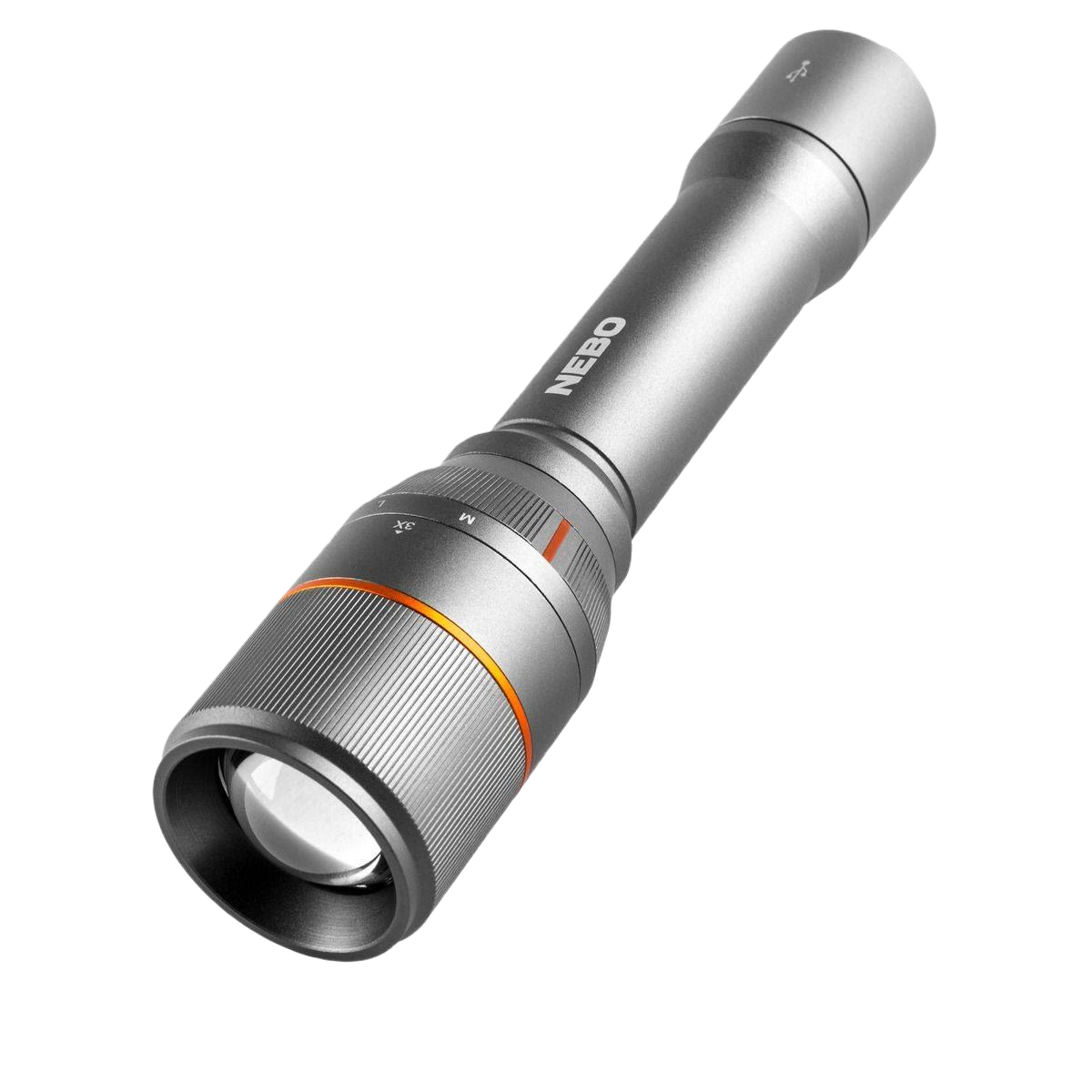 Sleek silver rechargeable handheld flashlight with adjustable focus for woodworking, hand tools, and home improvement tasks under $50.