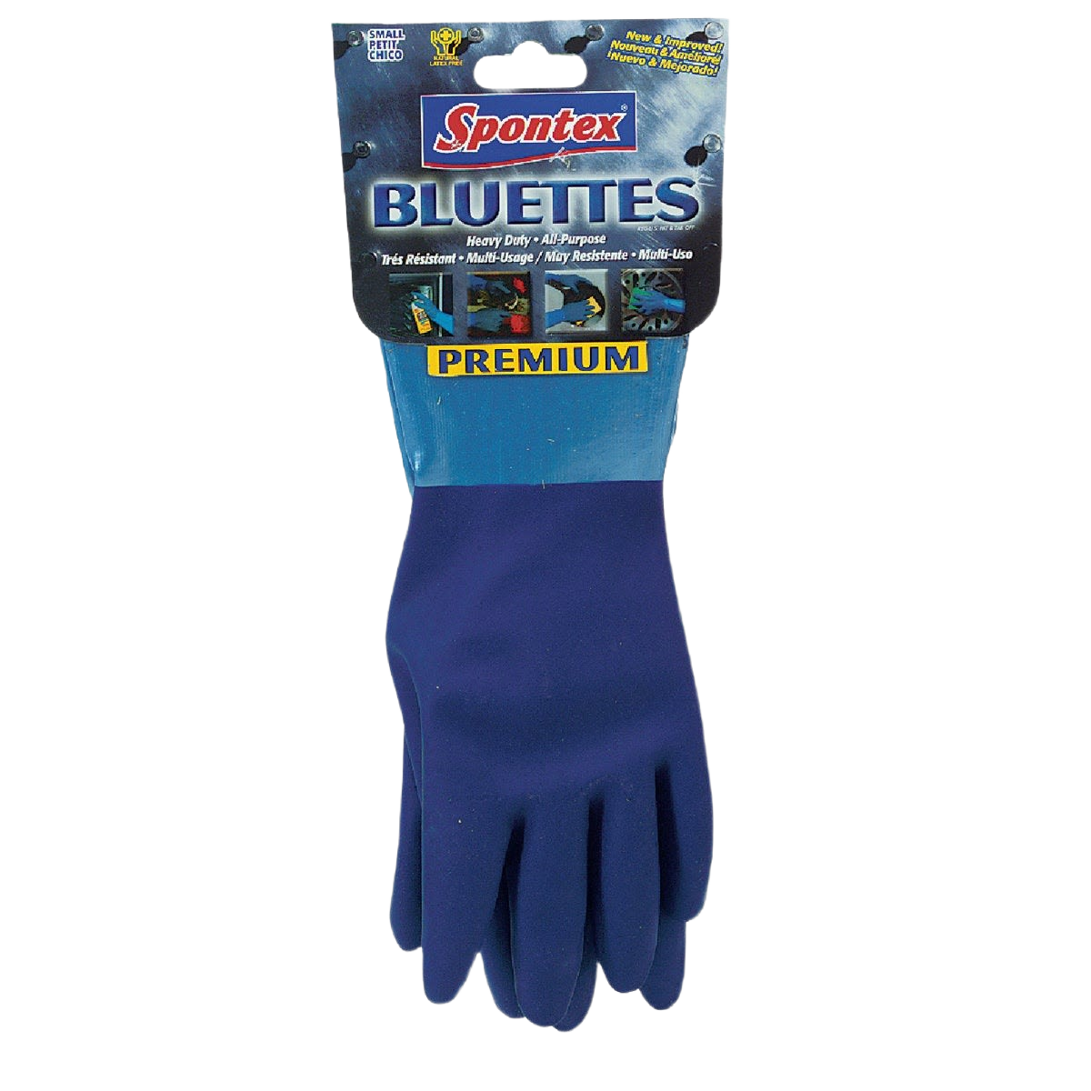 Pair of medium blue neoprene gloves with textured grip for cleaning and household tasks in rubber gloves category under $50