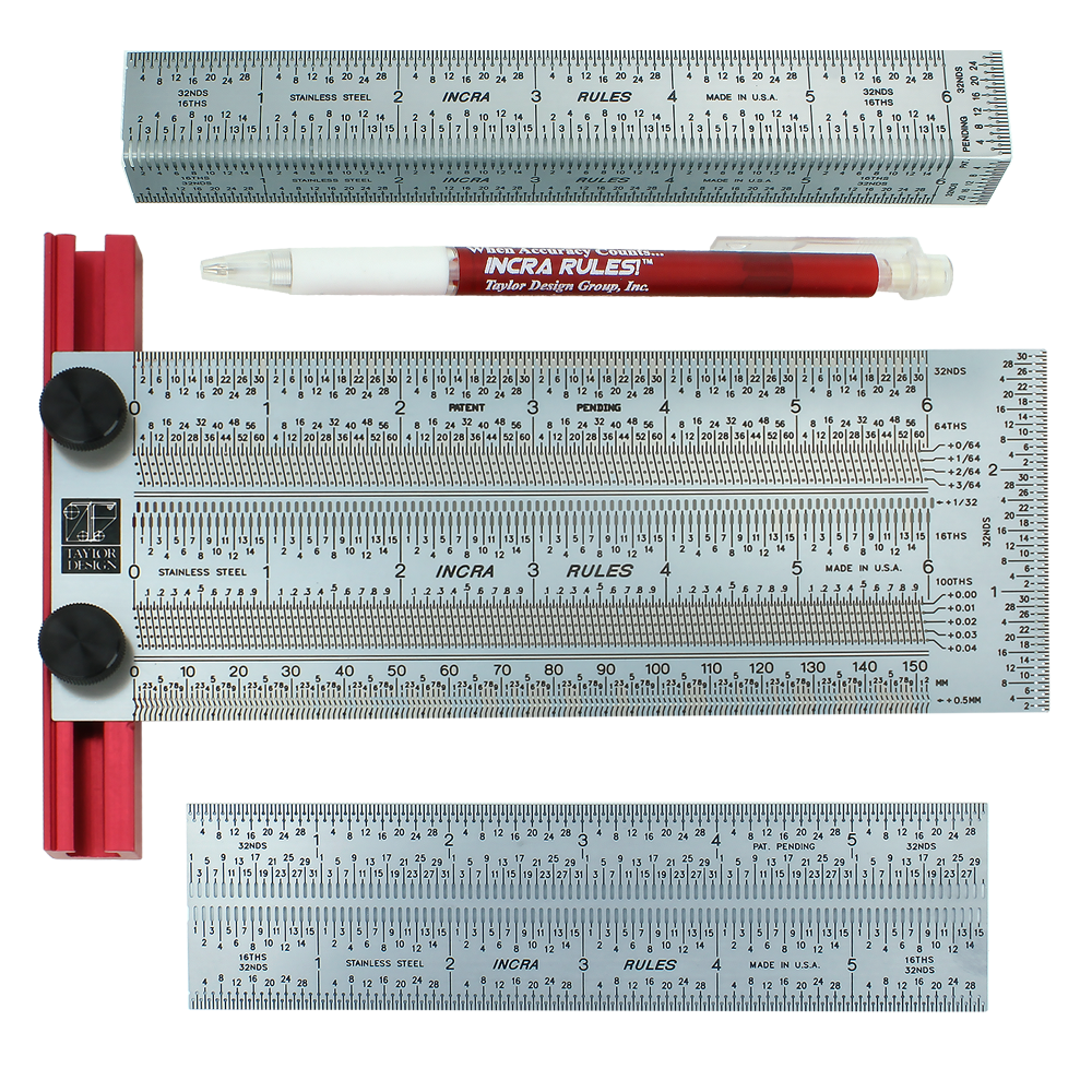Set of stainless steel measuring rules with red marking tool designed for woodworking and hand tool precision tasks under $100 collection