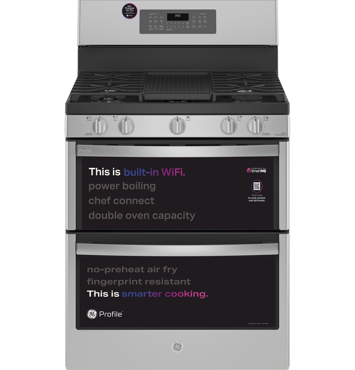 GE Profile™ 30" Free-Standing Gas Double Oven Convection Fingerprint Resistant Range with No Preheat Air Fry
