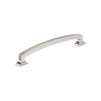 Satin nickel-finished cabinet pull with a modern curved design for hardware and furniture accessories collections
