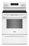 white 30-inch electric range with digital controls and smooth cooktop for kitchen appliances and home improvement