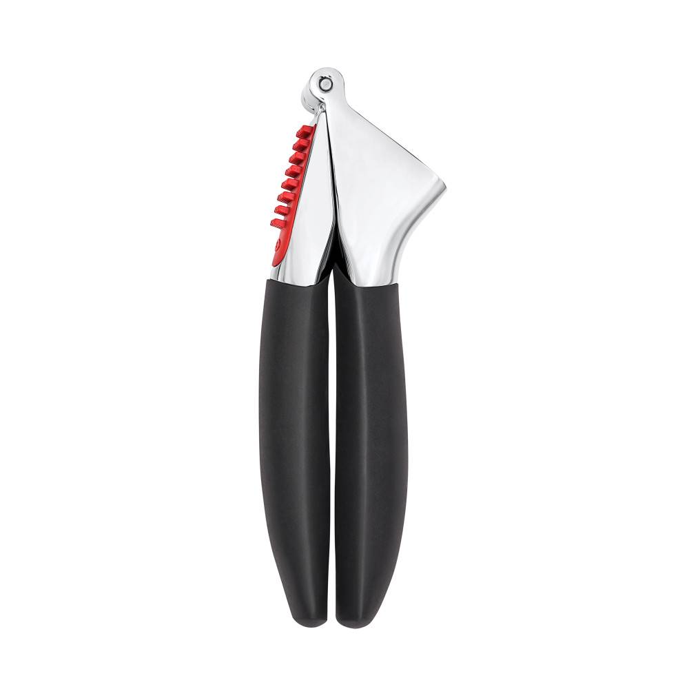 Large capacity garlic press with ergonomic black handles and red silicone grip for kitchenware and home tools under $50 collections
