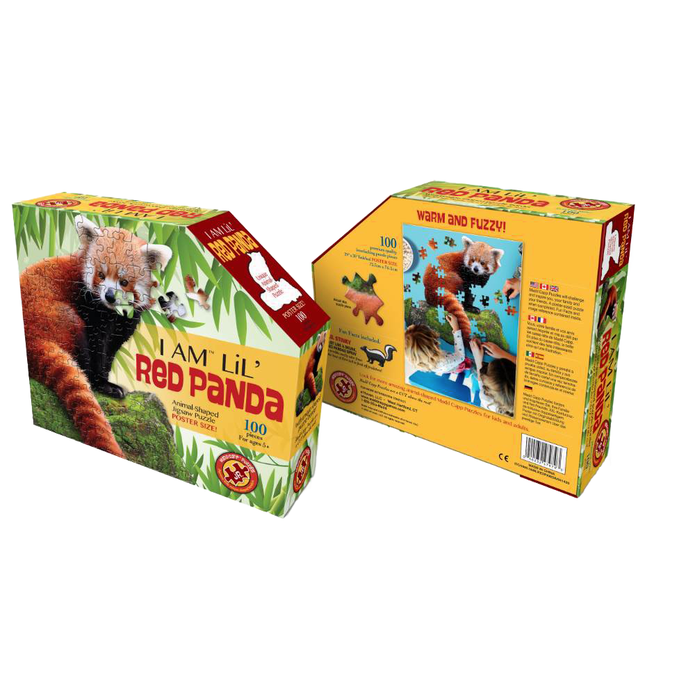 Packaging for shaped jigsaw puzzle featuring a red panda, part of Toys & Games and Puzzles under $50 collections