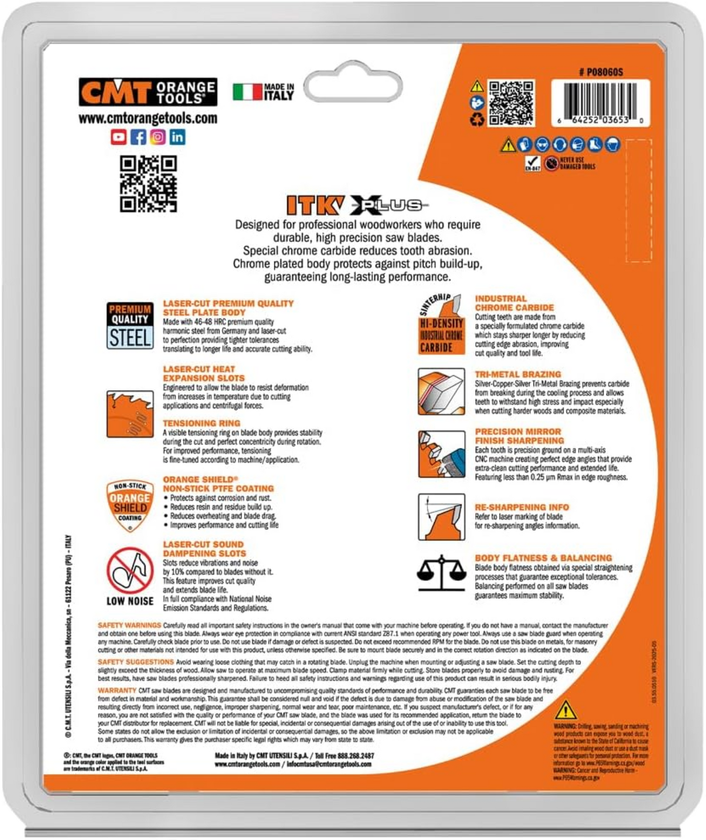 CMT Orange Tools 8-1/2" 60T Itk-Xplus® Finish Sliding Compound Saw Blade