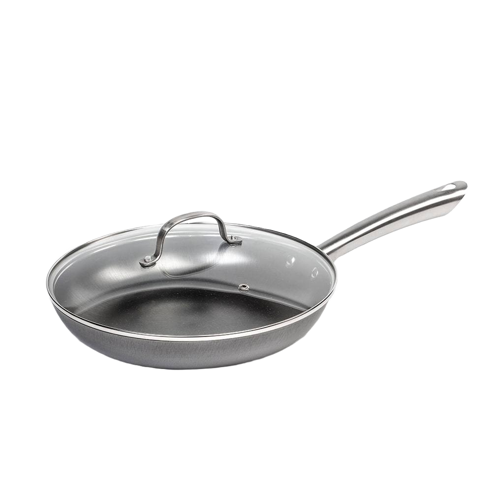 Stainless steel skillet with glass lid and long handle for kitchenware and under $100 collections