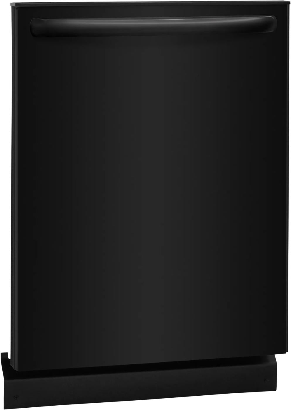 Matte black built-in dishwasher with curved handle designed for modern kitchen and appliance collections