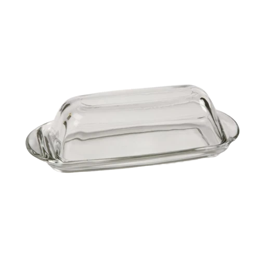 Clear crystal glass butter dish with cover, designed for kitchenware and under $50 collections.