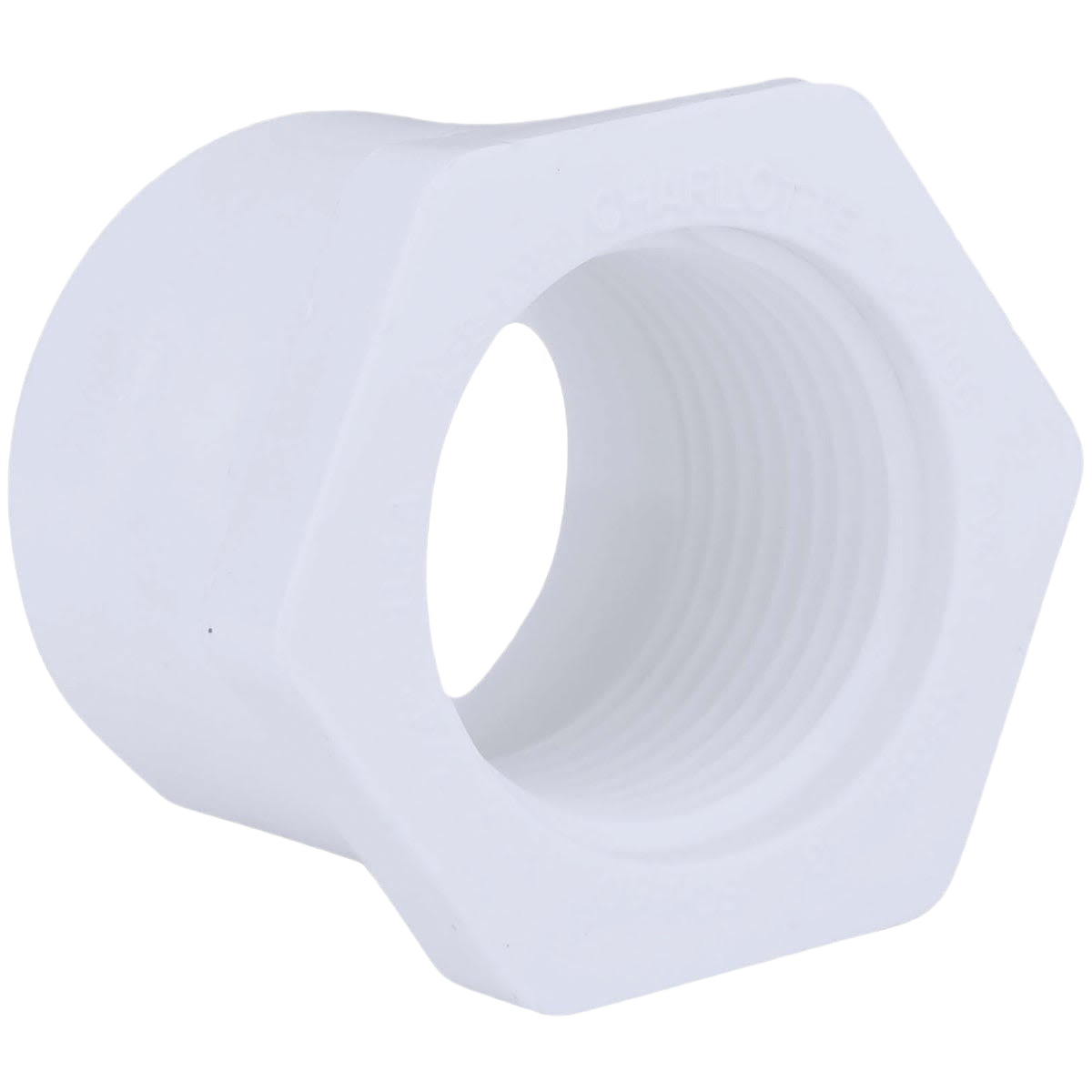 White PVC bushing fitting with threaded interior for plumbing in pipes and fittings under $50 home improvement collections