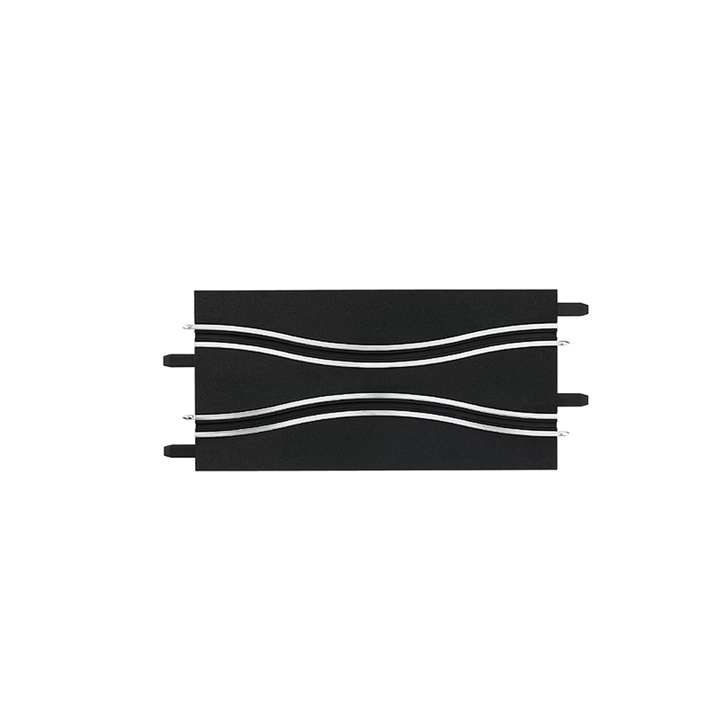 Black narrow section track piece with silver rails for 1:43 scale Carrera GO racing sets