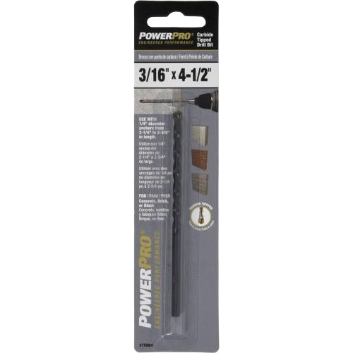 3/16 inch by 4-1/2 inch carbide-tipped drill bit packaged for precise masonry drilling in tool accessories and hardware collections