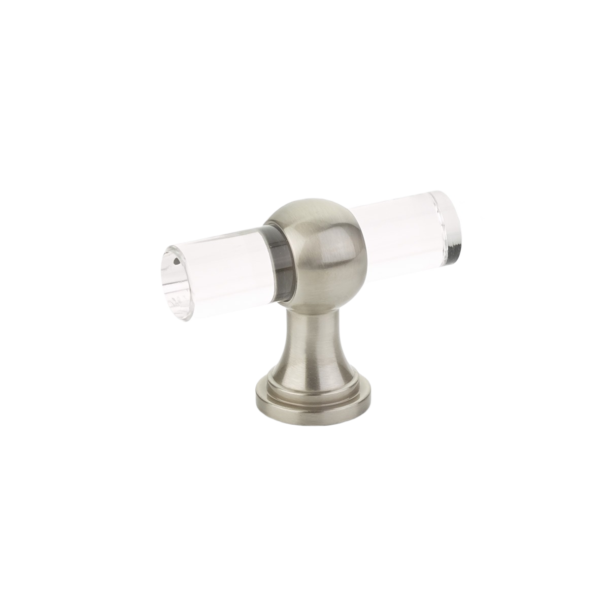 Adjustable satin nickel T-knob with clear acrylic bar for cabinet hardware and furniture accessories collections