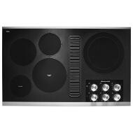 36-inch black electric cooktop with five heating elements and integrated downdraft ventilation in KitchenAid appliances collection