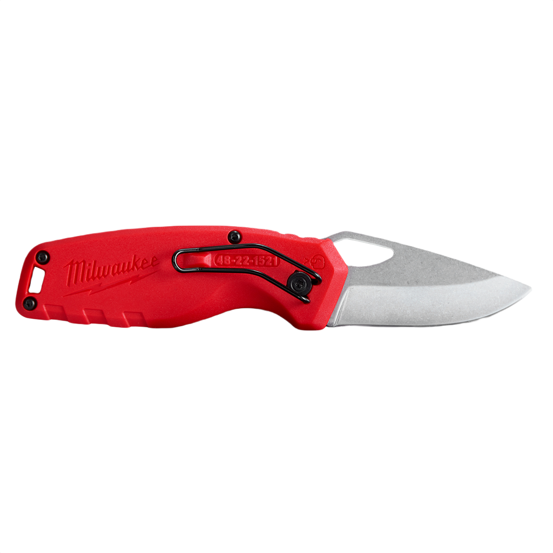 Compact folding knife with stainless steel blade and red handle designed for precision cutting in home improvement tasks