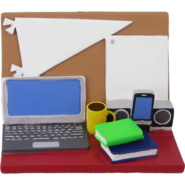 Student desk ornament with laptop, smartphone, books, and coffee mug for Christmas Ornaments & Tree Decorations under $50 collection