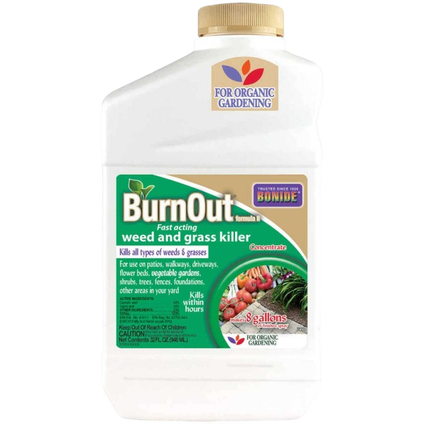 White plastic container of natural weed and grass killer with green label for lawn care and garden use under $50