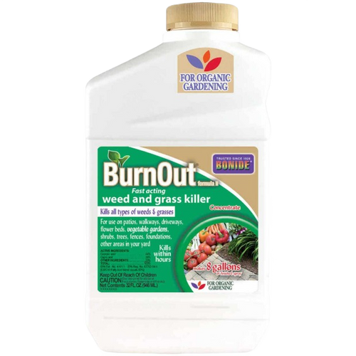 White plastic container of natural weed and grass killer with green label for lawn care and garden use under $50