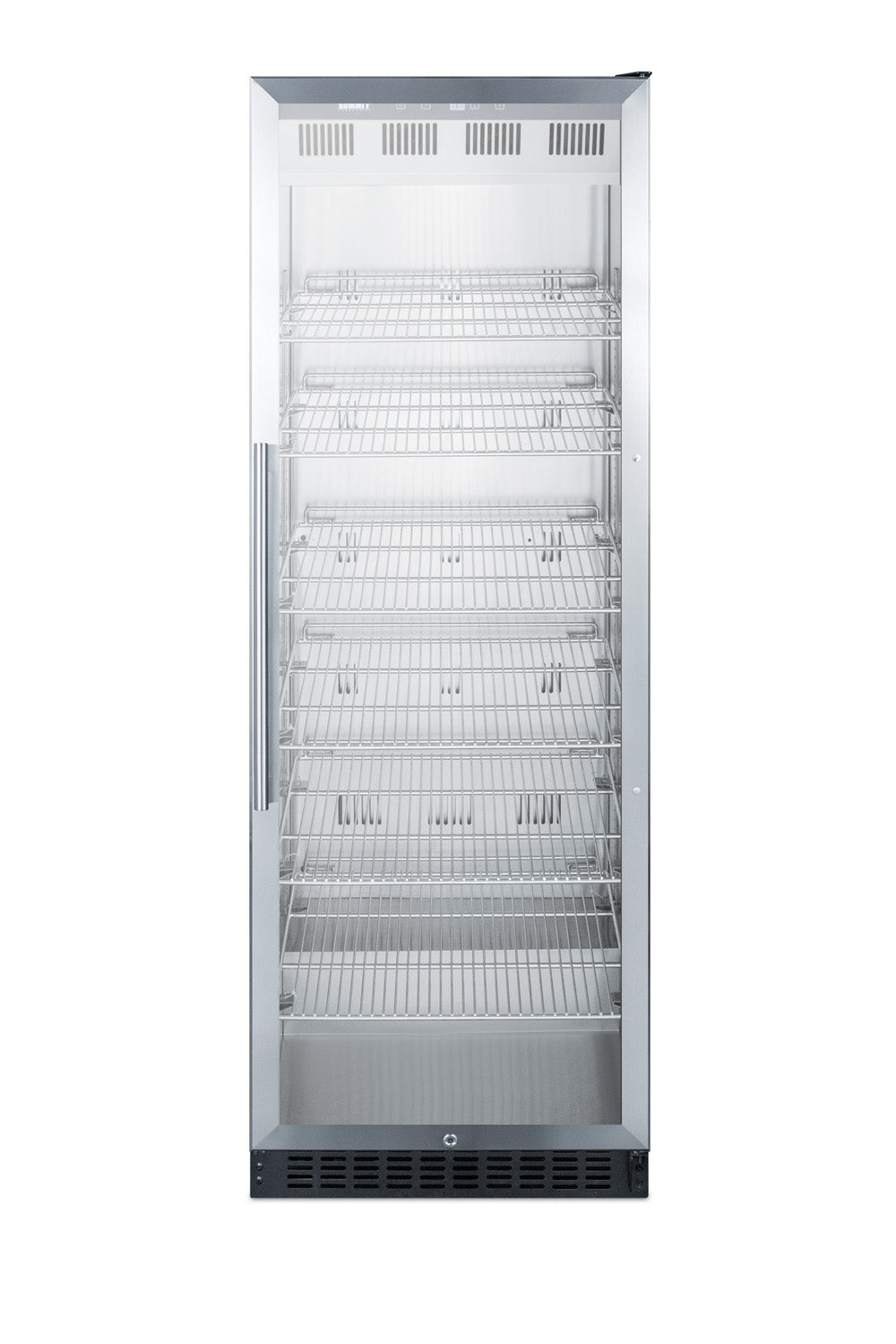 Stainless steel beverage center with glass door and multiple adjustable wire shelves in Refrigerators and Appliances collection