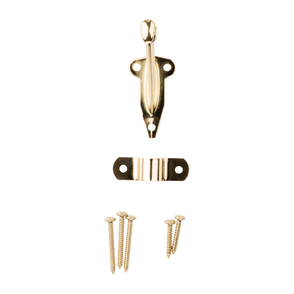 Bright brass handrail bracket with mounting plate and screws for shelving and storage organization projects under $50
