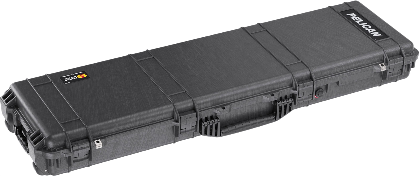 Long black protective storage case designed for durable equipment organization in dorm or home improvement settings