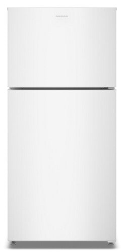 White top-freezer refrigerator with dual crispers and adjustable shelves in kitchen and appliance collections