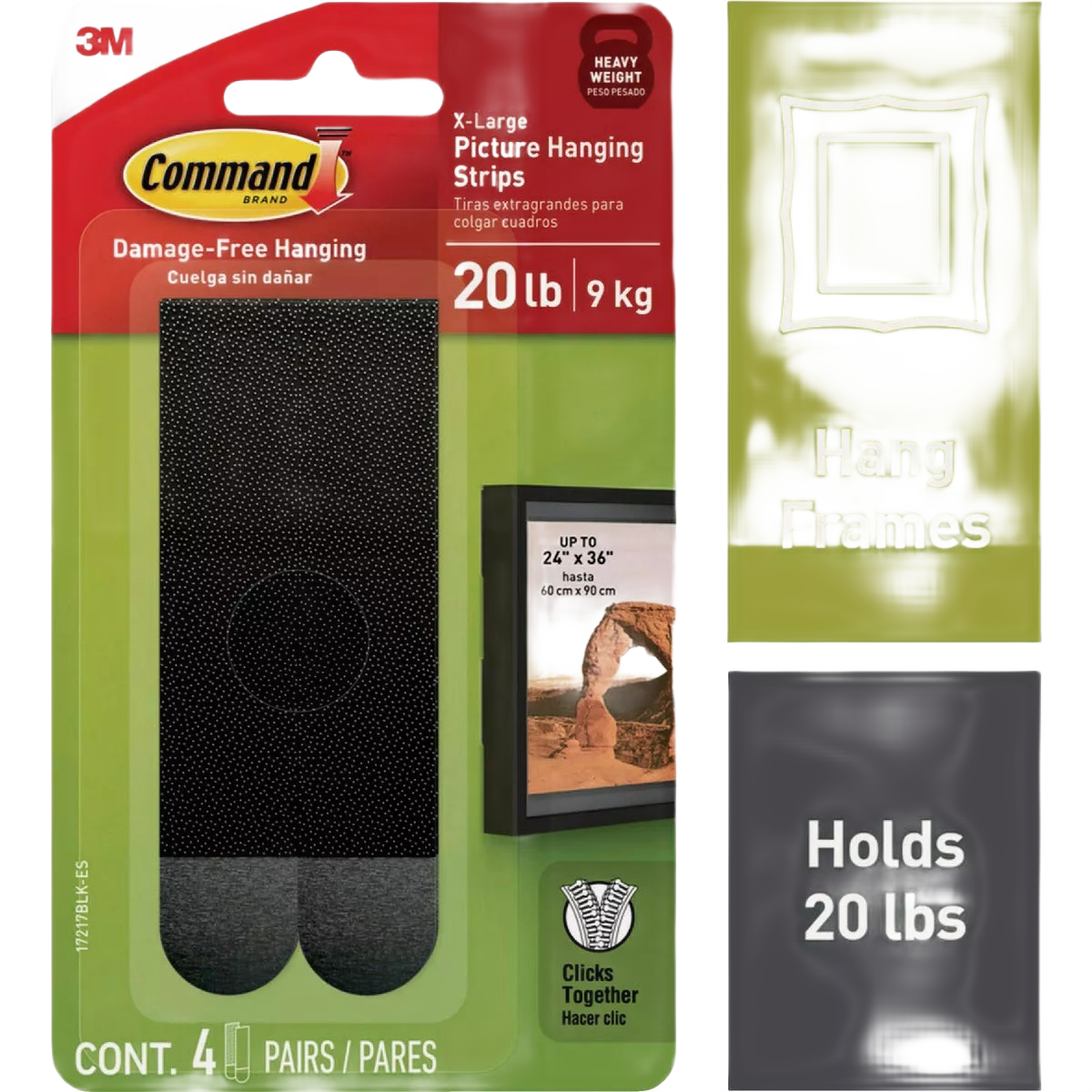 4 pairs of black extra-large picture hanging strips for damage-free frame mounting in Hardware and Fasteners collections under $50