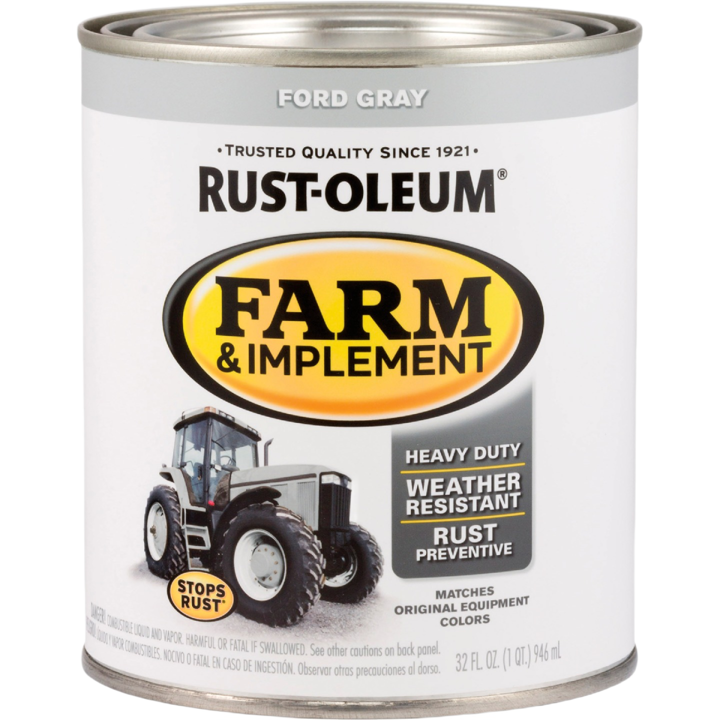Quart of Rust-Oleum Ford Gray Gloss enamel paint with rust prevention for specialty paint and home improvement projects