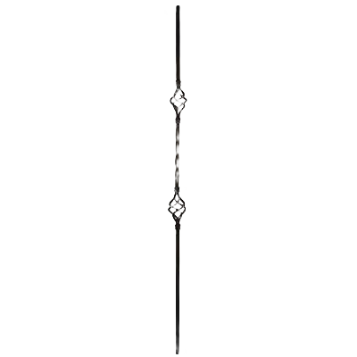 Satin black tubular iron baluster with decorative double basket design for stair parts and home improvement projects