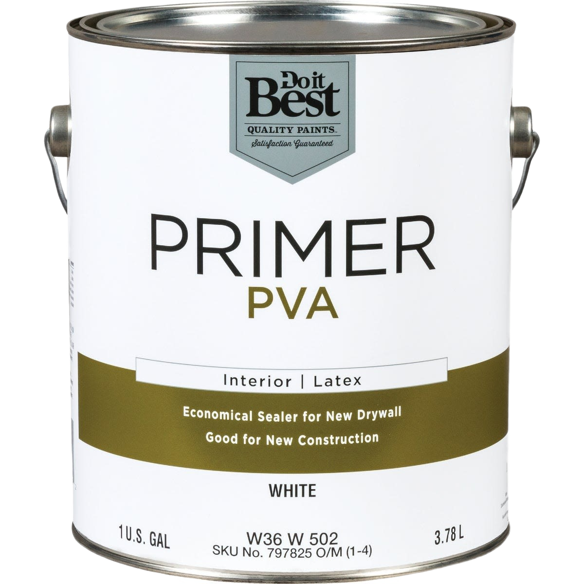 One-gallon container of white PVA interior latex drywall primer for home improvement and painting supplies collections