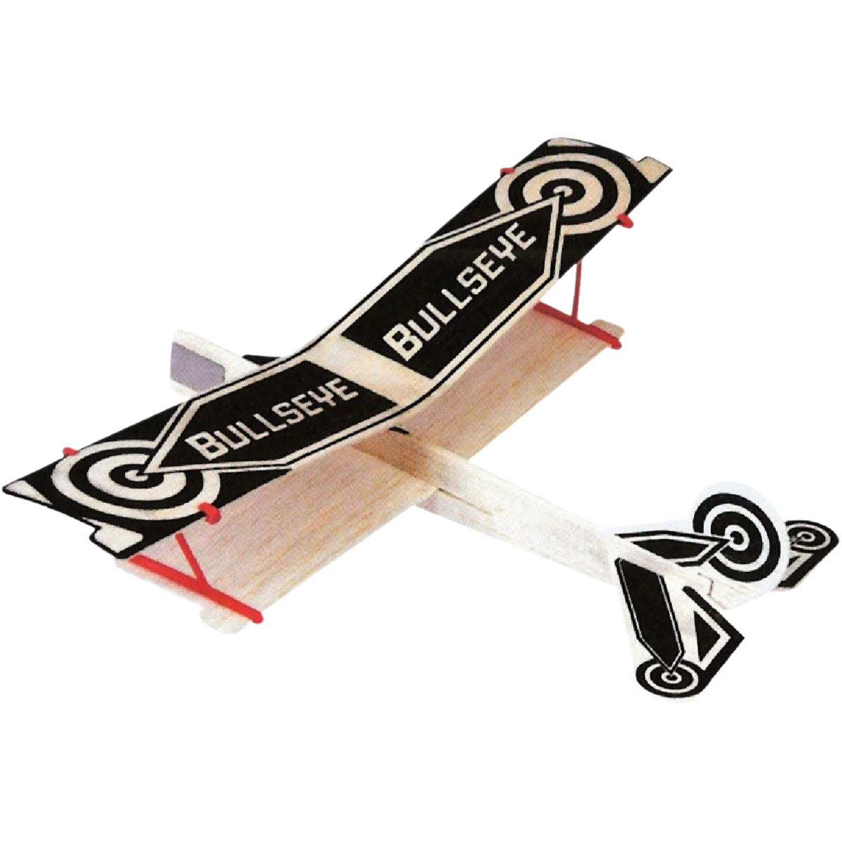 Balsa wood glider plane toy with black and white bullseye design, part of outdoor games under $25 collection