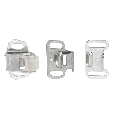 Set of zinc rolling catch hardware components for cabinet and furniture accessories in home improvement projects