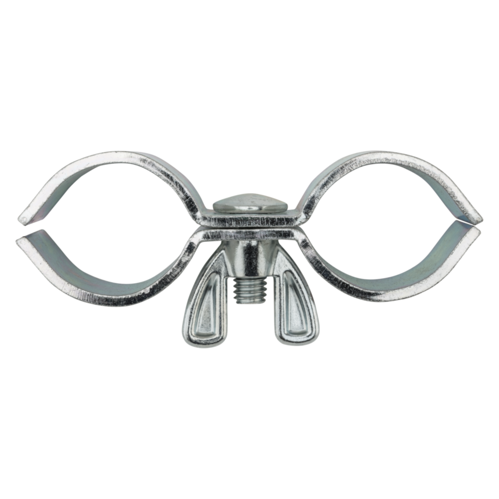 Zinc plated steel double pipe clamp with wing nut for versatile fittings in electrical and home improvement projects under $50