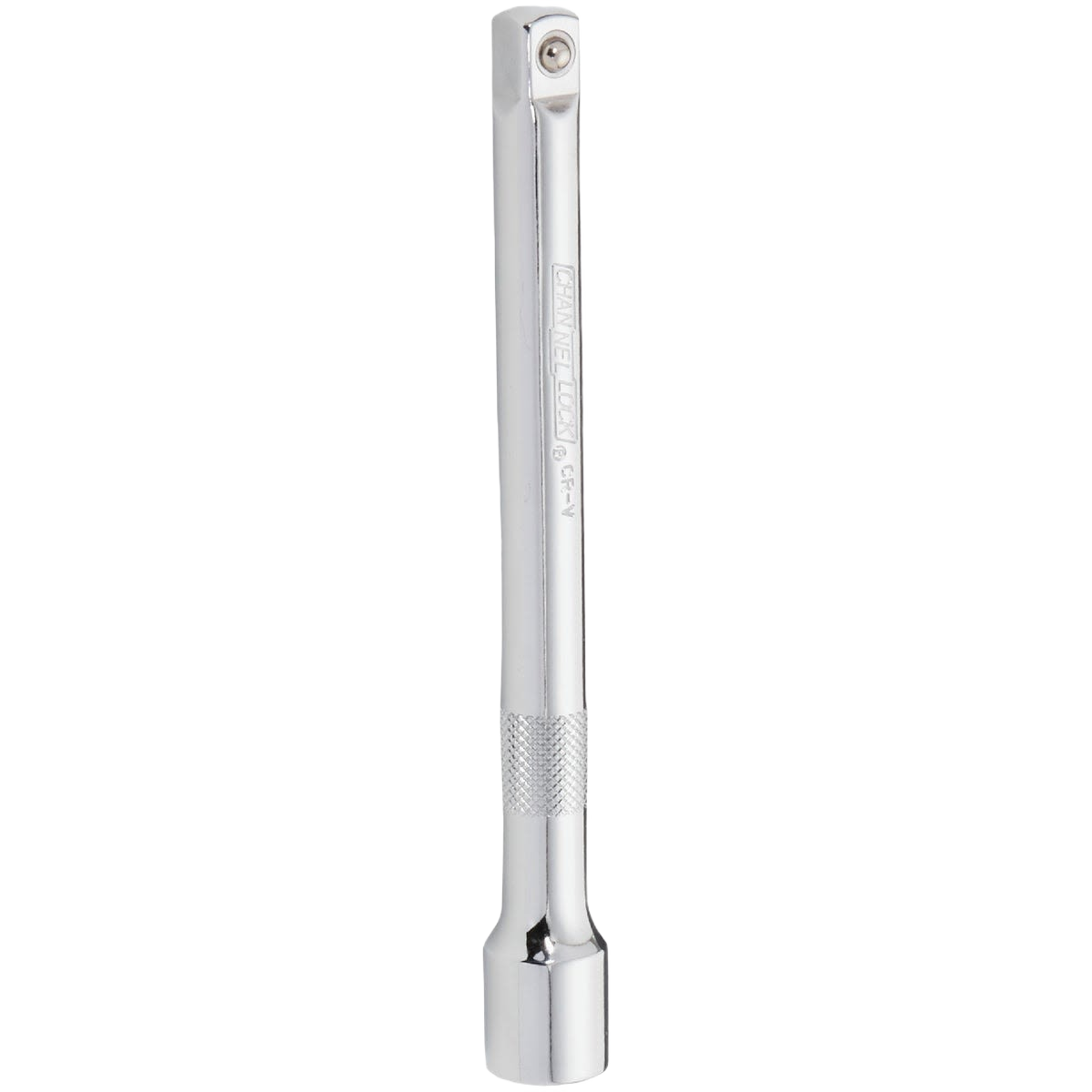 Chrome-plated 6-inch socket extension with textured grip band for improved handling in tools and home improvement tasks