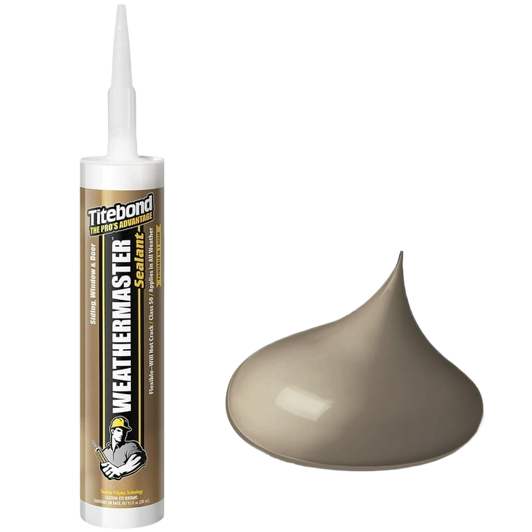 Beige polymer sealant tube with angled nozzle beside a smooth dollop for home improvement and sealing projects