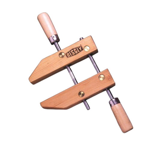 Wooden adjustable handscrew clamp with metal screws and natural finish handles for woodworking and home improvement tasks