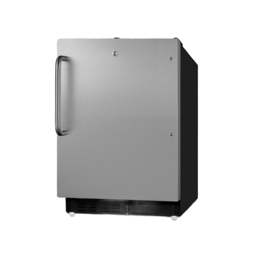Compact built-in stainless steel refrigerator-freezer with left door swing for kitchen and appliance collections