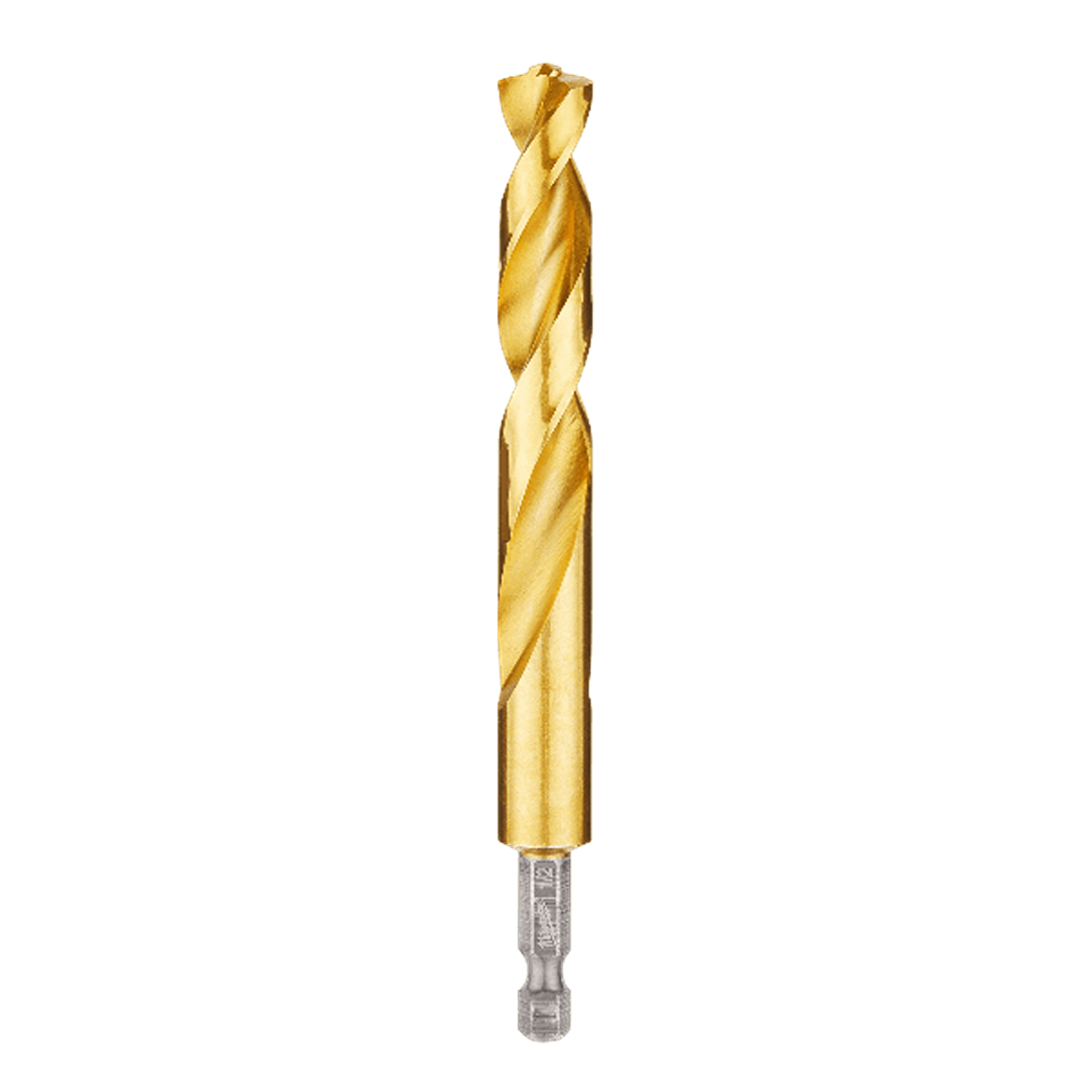 Titanium-coated 1/2 inch drill bit with RED HELIX™ design for power tool accessories and home improvement projects