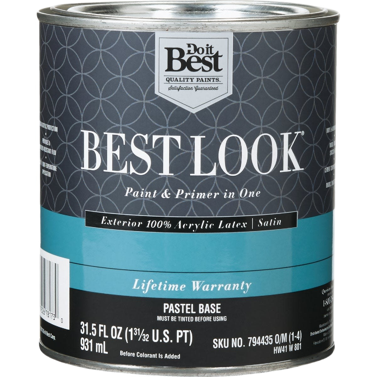 1 quart can of Best Look pastel base exterior latex satin paint and primer in one under $50 collection