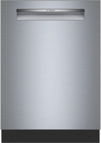 Front view of a stainless steel built-in Bosch dishwasher with anti-fingerprint finish, featured in Dishwashers, Kitchen & Kitchenware, and Appliances at Hartville Hardware.