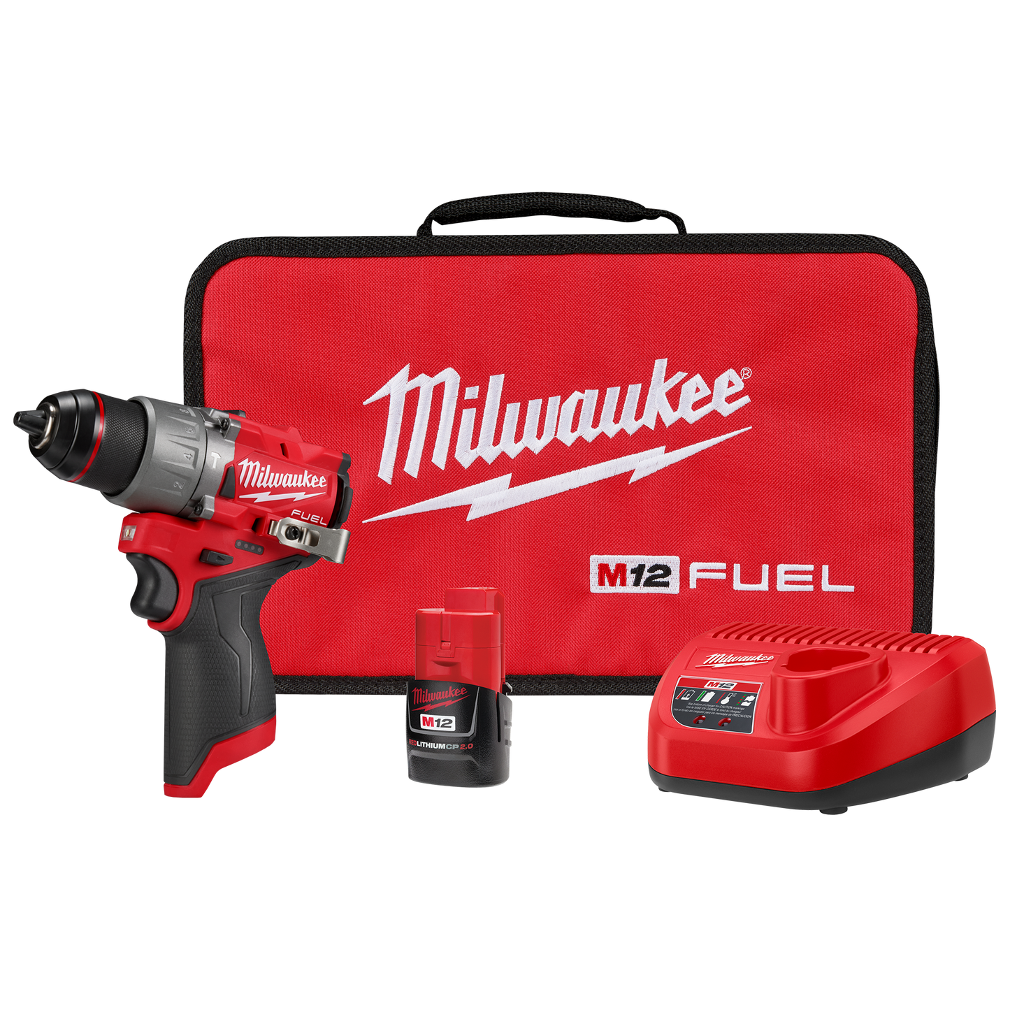 Milwaukee M12 FUEL 12-Volt Lithium-Ion Brushless Cordless 1/2" Hammer Drill Kit with 1 Compact 2.0Ah Battery Pack and 1 Charger