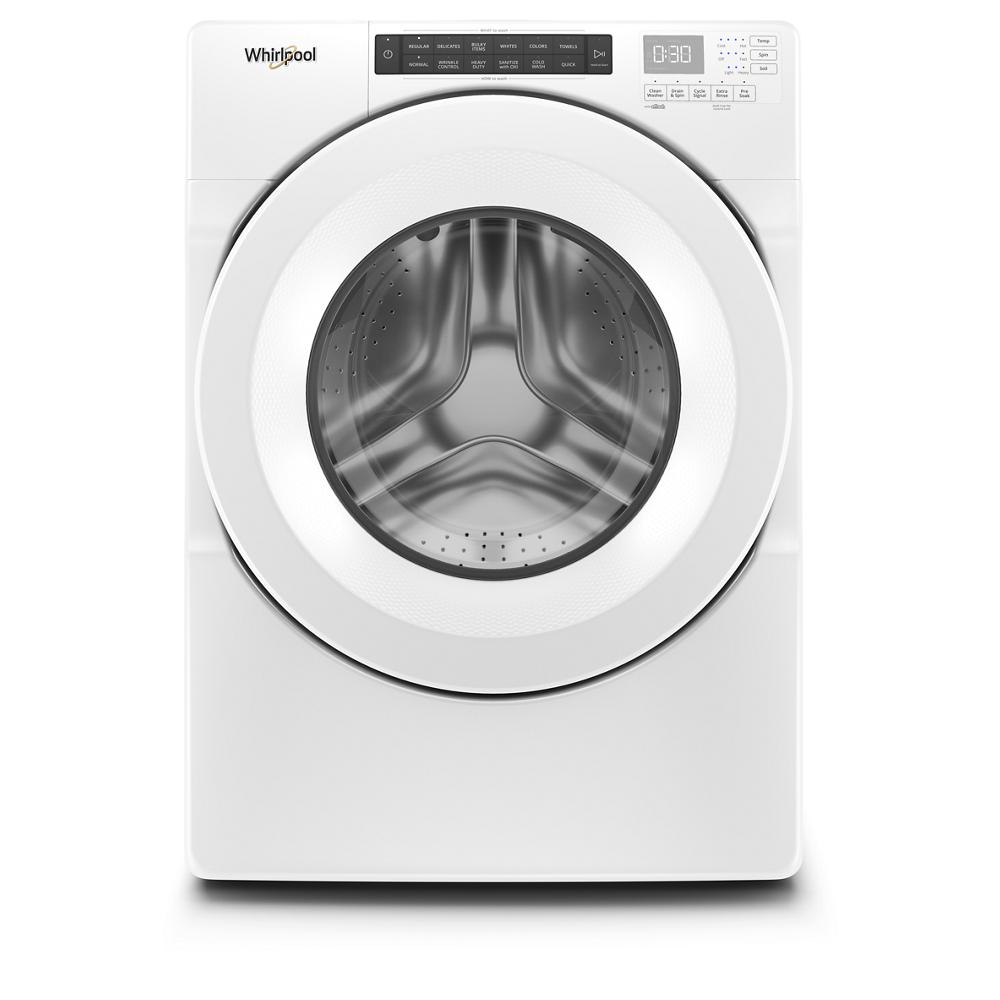 White front load washing machine with digital controls and transparent door from Washers & Dryers collection