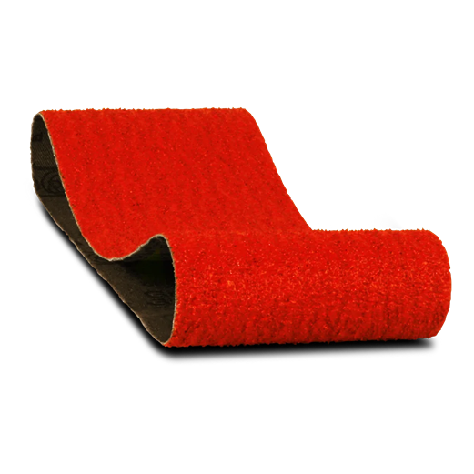 Red 50-grit sanding belt designed for power tools in home improvement and woodworking projects