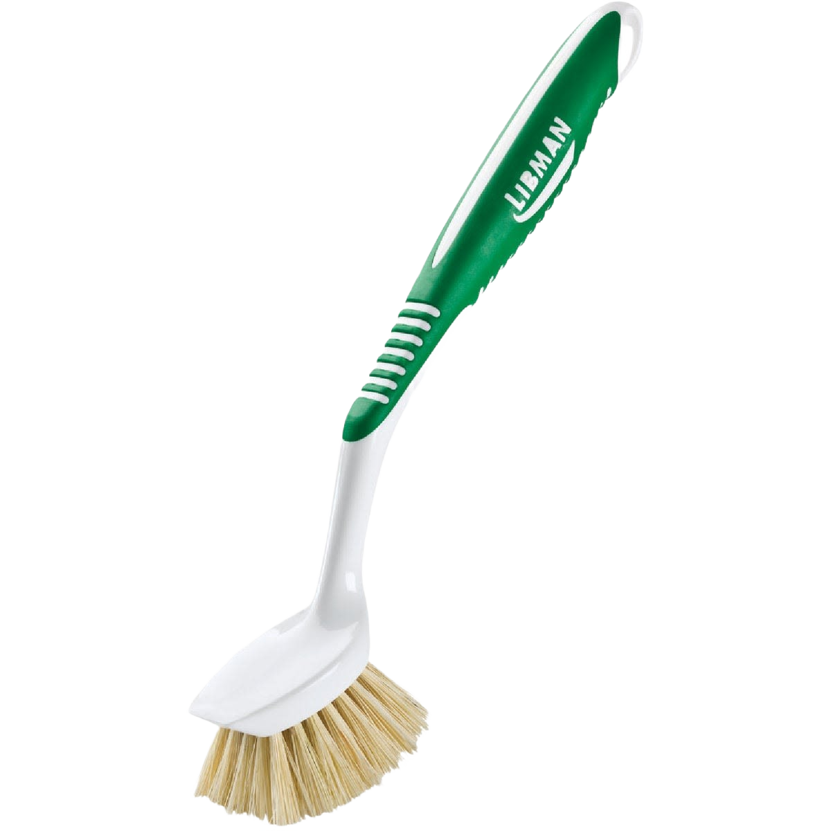 Vegetable brush with natural tampico fibers and green ergonomic handle for gentle cleaning in cleaning tools collection