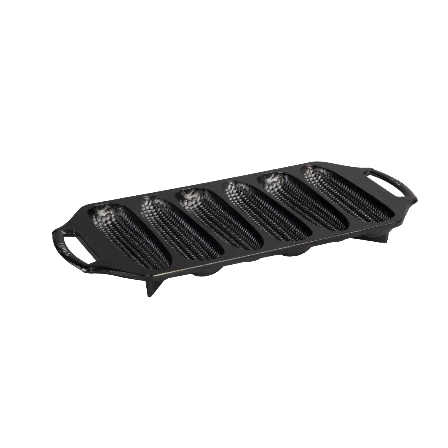 Cast iron cornstick pan with six corn-shaped molds and dual handles in kitchenware and Lodge Cast Iron collection