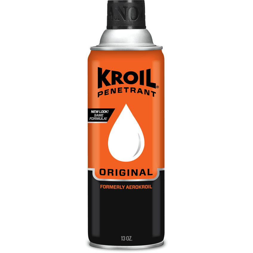 Orange and black aerosol can of Kroil original penetrant for tools and home improvement applications