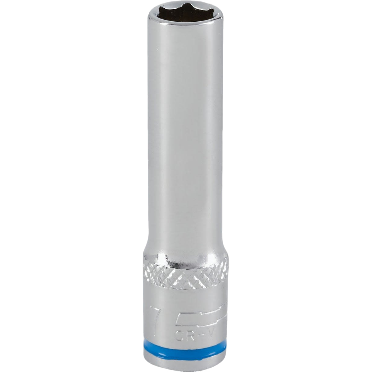 6-point deep chrome socket with 7mm opening and 1/4-inch drive for precision tool use in home improvement tasks
