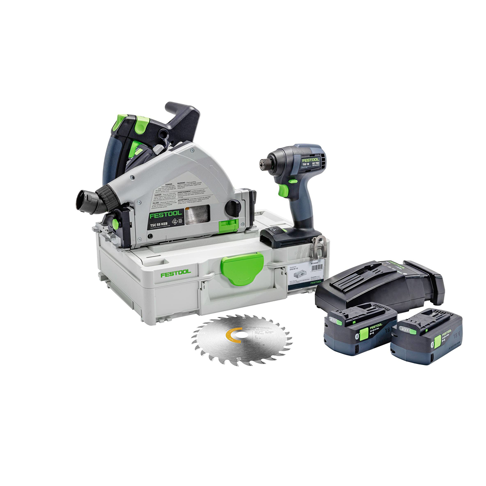 Cordless saw and drill combo kit with batteries and blade for power tools and home improvement projects